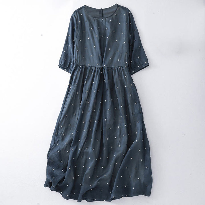 Vestido midi de poliéster con estampado de lunares, botones en la espalda y bolsillos, con diseño de Buddha Stones. - Azul medianoche - US12, UK/AU16, EU44 (2XL) - image 4