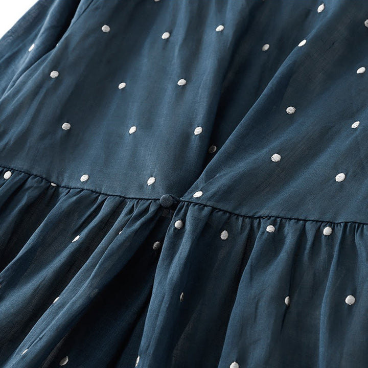 Vestido midi de poliéster con estampado de lunares, botones en la espalda y bolsillos, con diseño de Buddha Stones. - image 6