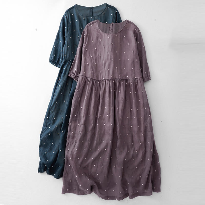 Vestido midi de poliéster con estampado de lunares, botones en la espalda y bolsillos, con diseño de Buddha Stones. - image 7