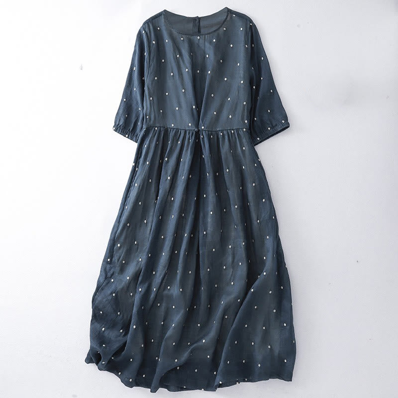 Vestido midi de Buddha Stones en la espalda y media manga con bolsillos - Azul medianoche - US8-10，UK/AU12-14，EU40-42 (2XL) - image 4
