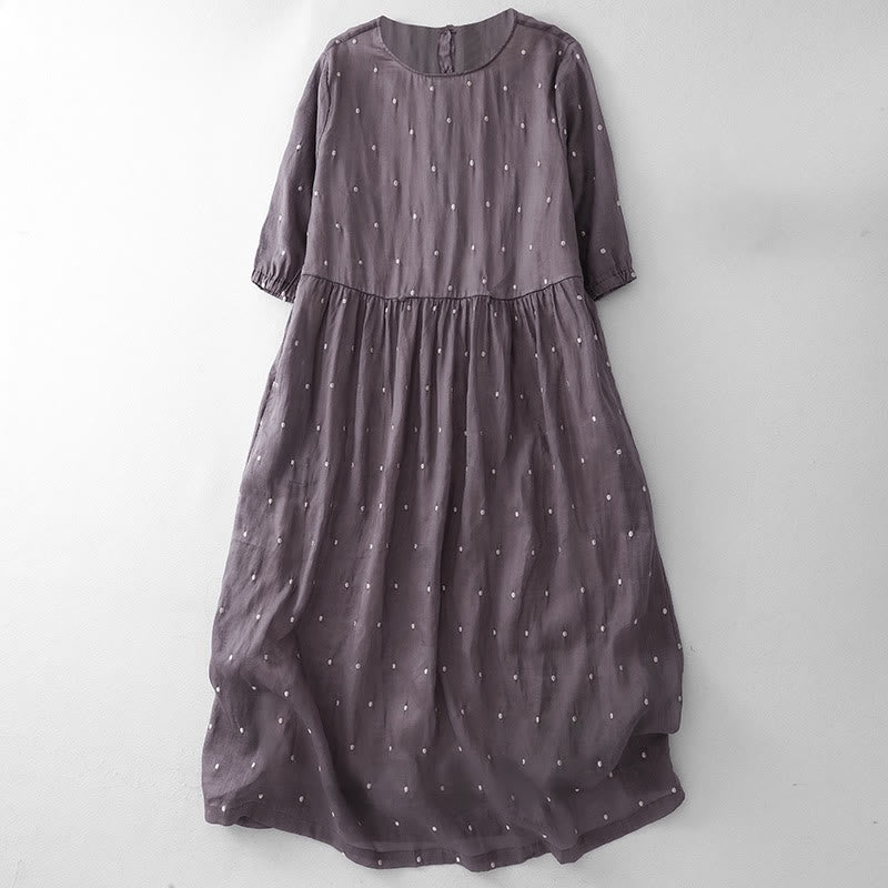Vestido midi de poliéster con estampado de lunares, botones en la espalda y bolsillos, con diseño de Buddha Stones. - Orquídea mediana - US12, UK/AU16, EU44 (2XL) - image 0