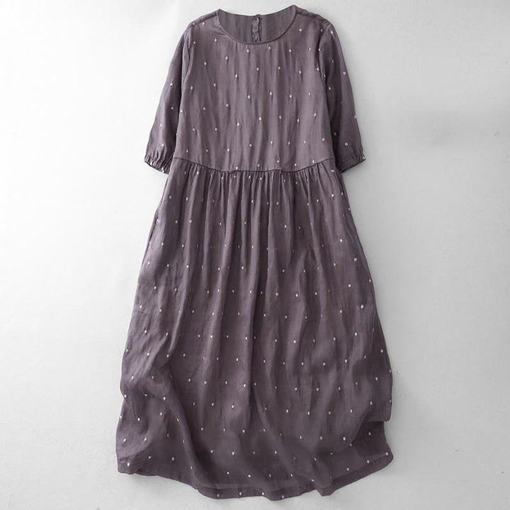 Vestido midi de poliéster con estampado de lunares, botones en la espalda y bolsillos, con diseño de Buddha Stones. - Orquídea mediana - US12, UK/AU16, EU44 (2XL) - image 0