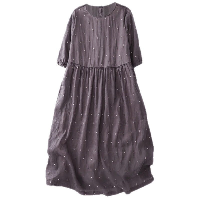 Vestido midi de poliéster con estampado de lunares, botones en la espalda y bolsillos, con diseño de Buddha Stones. - image 3