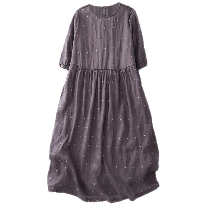 Vestido midi de poliéster con estampado de lunares, botones en la espalda y bolsillos, con diseño de Buddha Stones. - image 3