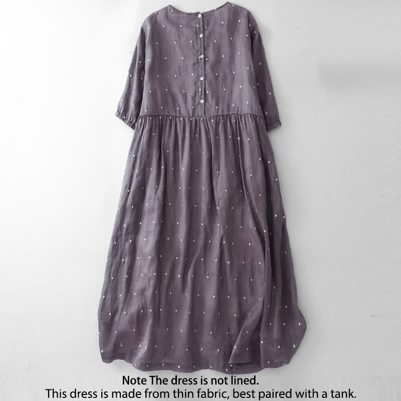 Vestido midi de poliéster con estampado de lunares, botones en la espalda y bolsillos, con diseño de Buddha Stones. - image 1