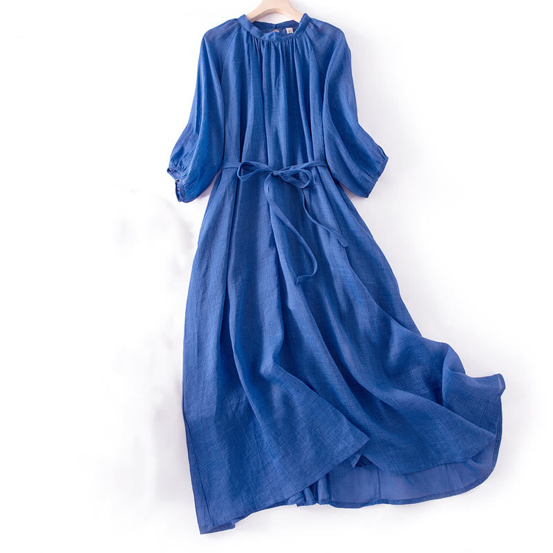 Vestido midi liso con mangas tres cuartos abullonadas y bolsillos, estampado Buddha Stones. - Azul - US12，UK/AU16，EU44 (XL) - image 0