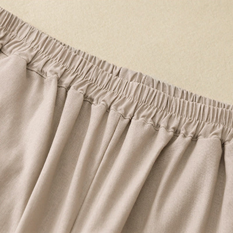 Pantalones anchos de lino y algodón con costuras de encaje de color liso para mujer con bolsillos y Buddha Stones - image 13