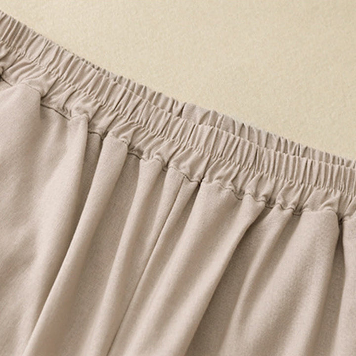 Pantalones anchos de lino y algodón con costuras de encaje de color liso para mujer con bolsillos y Buddha Stones - image 13
