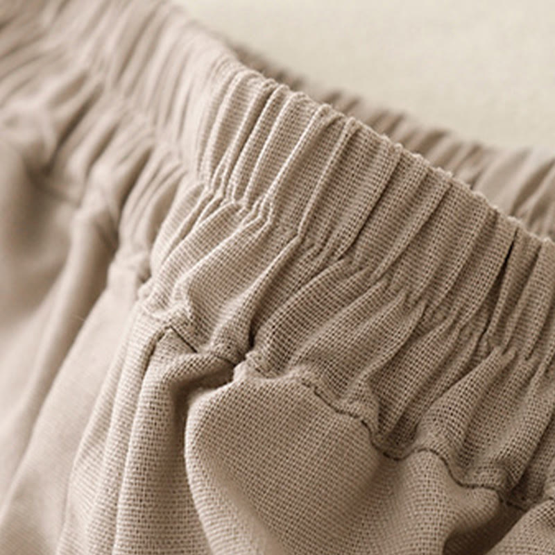Pantalones anchos de lino y algodón con costuras de encaje de color liso para mujer con bolsillos y Buddha Stones - image 12