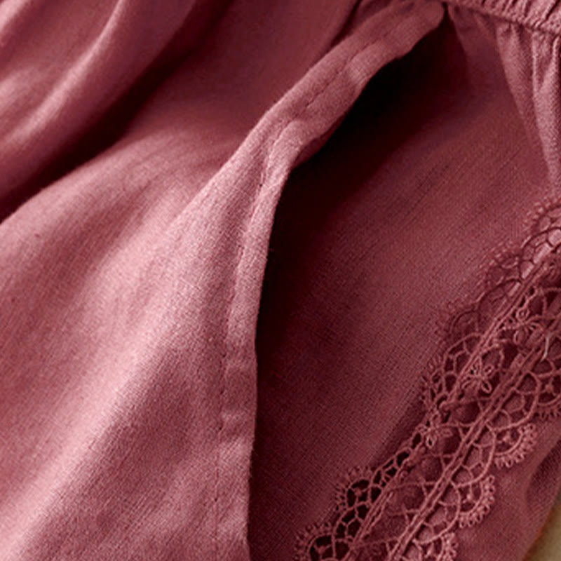 Pantalones anchos de lino y algodón con costuras de encaje de color liso para mujer con bolsillos y Buddha Stones - image 16