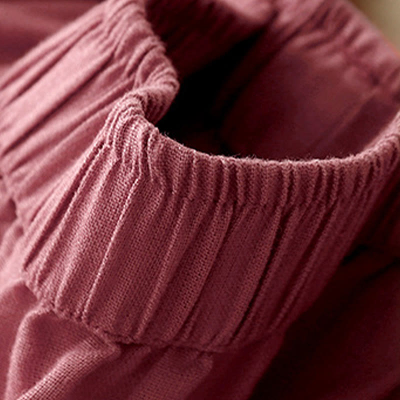 Pantalones anchos de lino y algodón con costuras de encaje de color liso para mujer con bolsillos y Buddha Stones - image 16