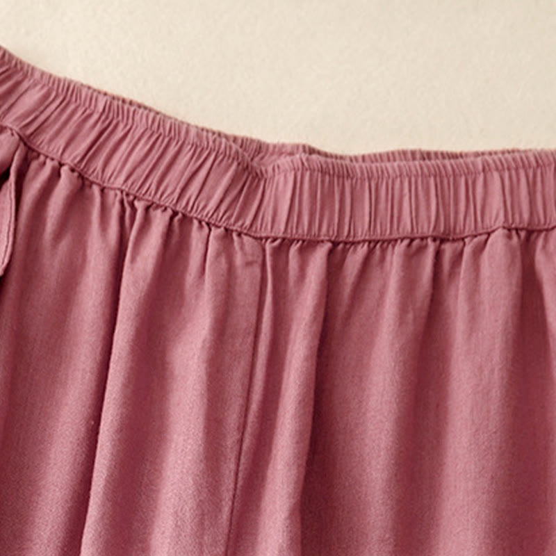 Pantalones anchos de lino y algodón con costuras de encaje de color liso para mujer con bolsillos y Buddha Stones - image 18