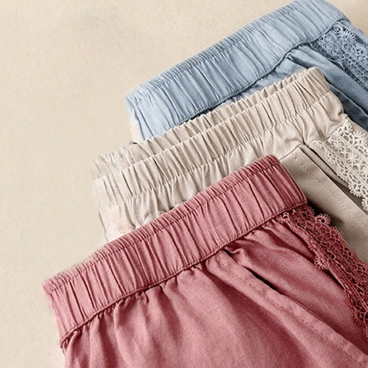 Pantalones anchos de lino y algodón con costuras de encaje de color liso para mujer con bolsillos y Buddha Stones - image 20
