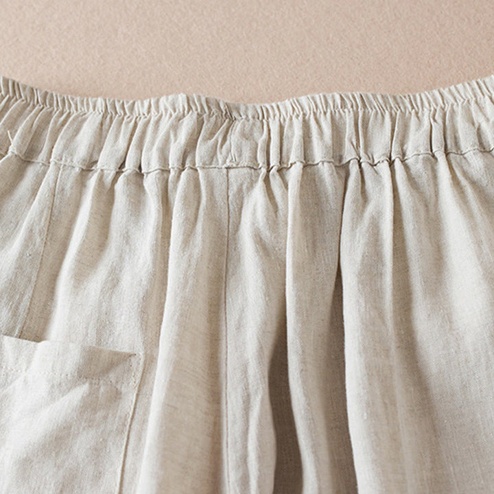 Pantalones de lino y algodón para mujer, con bolsillos, de hilo de colores Buddha Stones , de longitud 7-8 - image 3