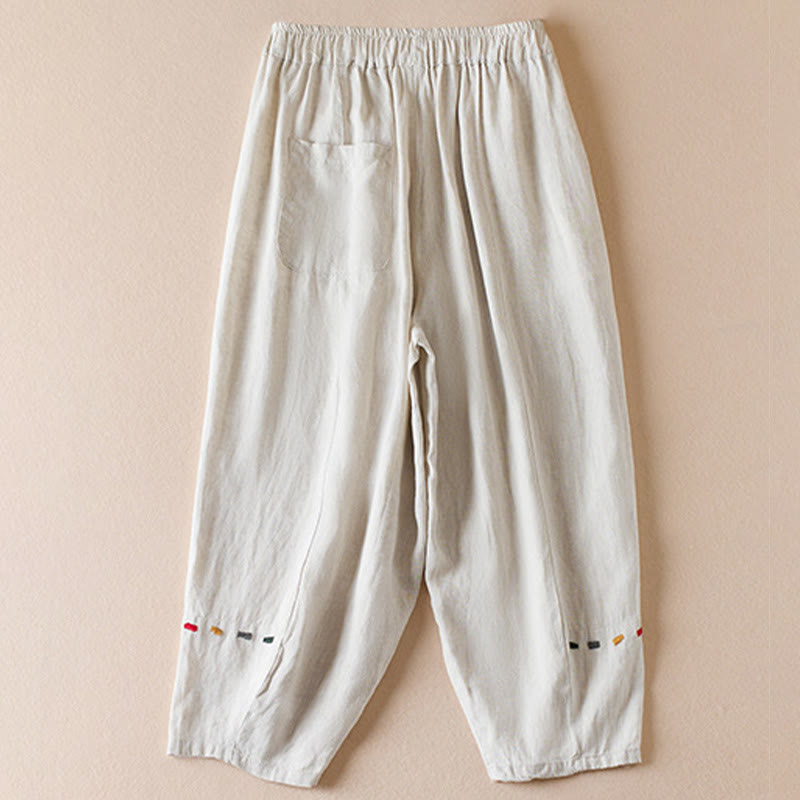 Pantalones de lino y algodón para mujer, con bolsillos, de hilo de colores Buddha Stones , de longitud 7-8 - image 1
