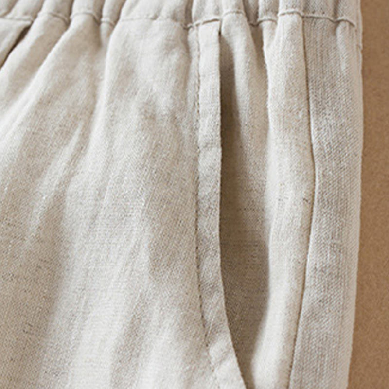 Pantalones de lino y algodón para mujer, con bolsillos, de hilo de colores Buddha Stones , de longitud 7-8 - image 5