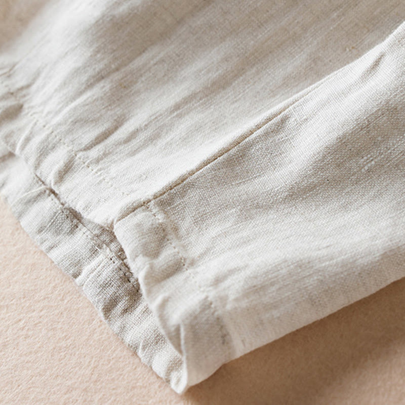 Pantalones de lino y algodón para mujer, con bolsillos, de hilo de colores Buddha Stones , de longitud 7-8 - image 4