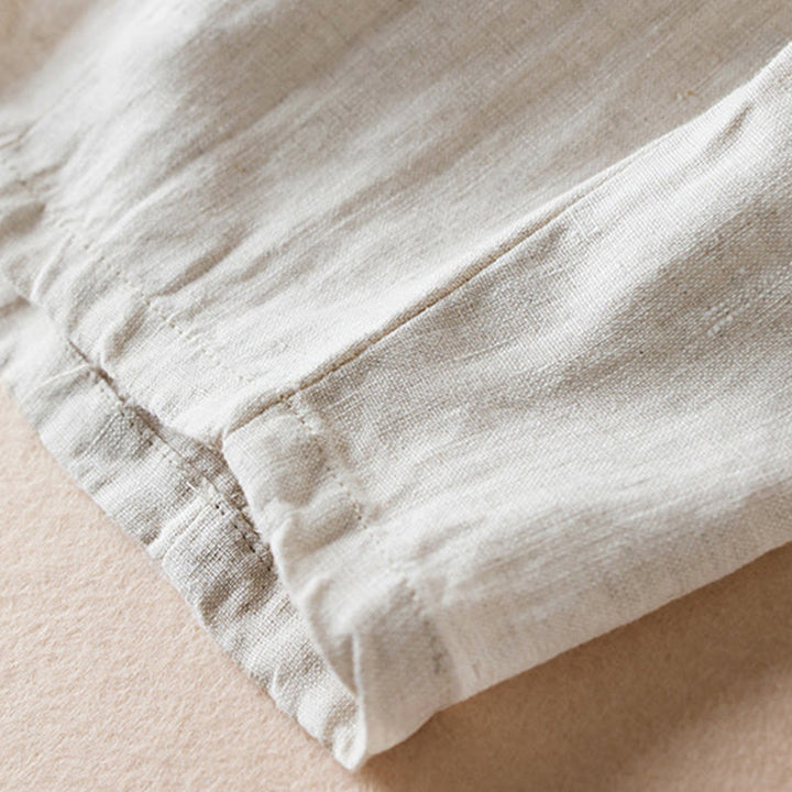 Pantalones de lino y algodón para mujer, con bolsillos, de hilo de colores Buddha Stones , de longitud 7-8 - image 4