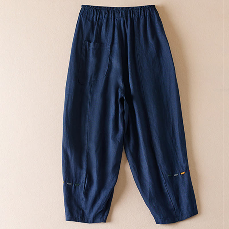 Pantalones de lino y algodón para mujer, con bolsillos, de hilo de colores Buddha Stones , de longitud 7-8 - image 10