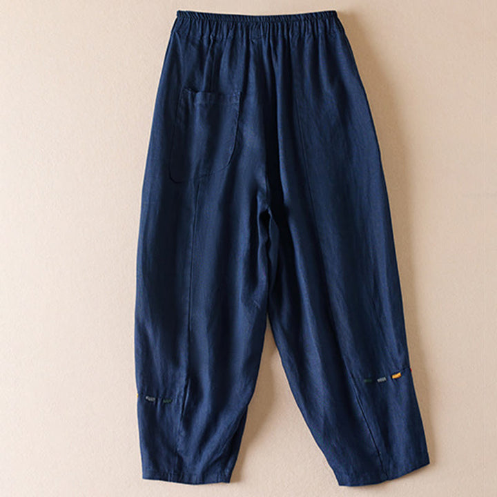 Pantalones de lino y algodón para mujer, con bolsillos, de hilo de colores Buddha Stones , de longitud 7-8 - image 10