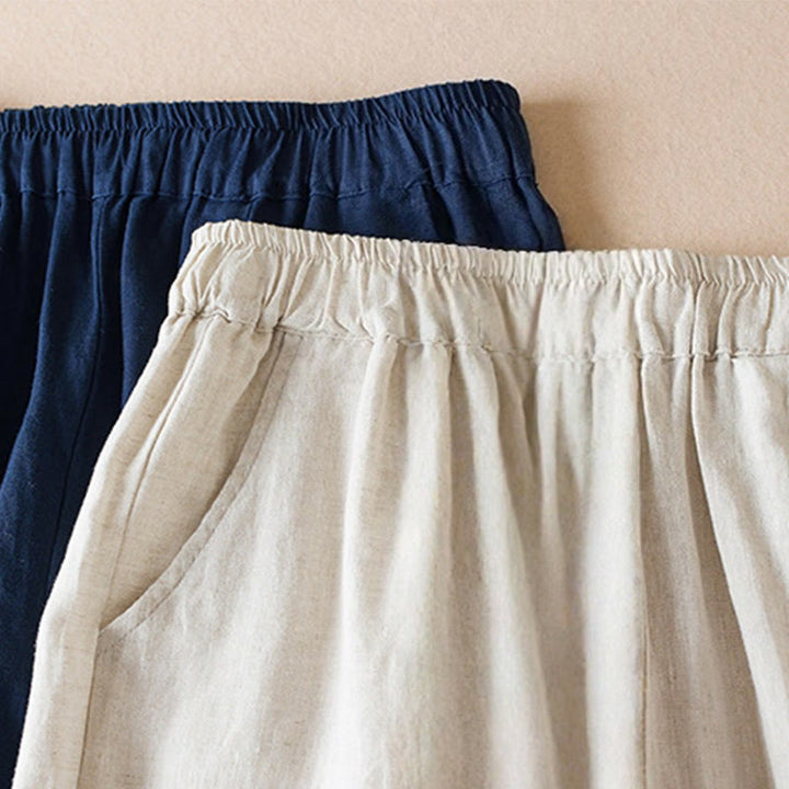 Pantalones de lino y algodón para mujer, con bolsillos, de hilo de colores Buddha Stones , de longitud 7-8 - image 17