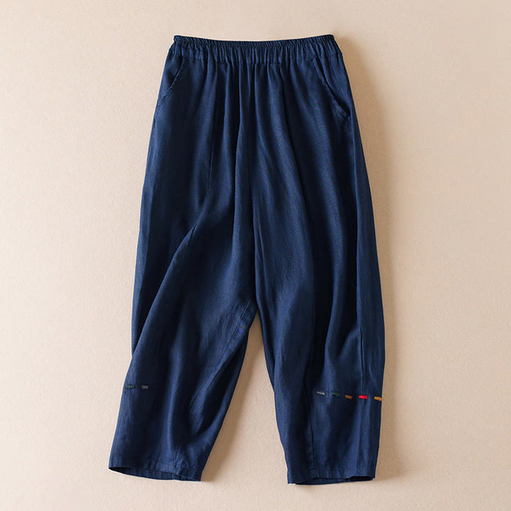 Pantalones de lino y algodón para mujer, con bolsillos, de hilo de colores Buddha Stones , de longitud 7-8 - Marina de guerra - US12, UK/AU16, EU44 (3XL) - image 9