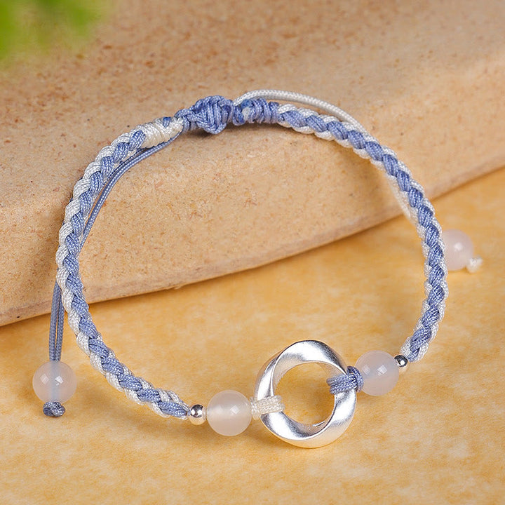 Pulsera de protección con hilo trenzado y cuentas de ágata blanca de Mobius en plata de ley 925 con Buddha Stones - Cordón azul de plata de ley 925 (circunferencia de la muñeca: 15-18 cm) - image 0
