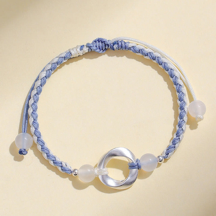 Pulsera de protección con hilo trenzado y cuentas de ágata blanca de Mobius en plata de ley 925 con Buddha Stones - image 3
