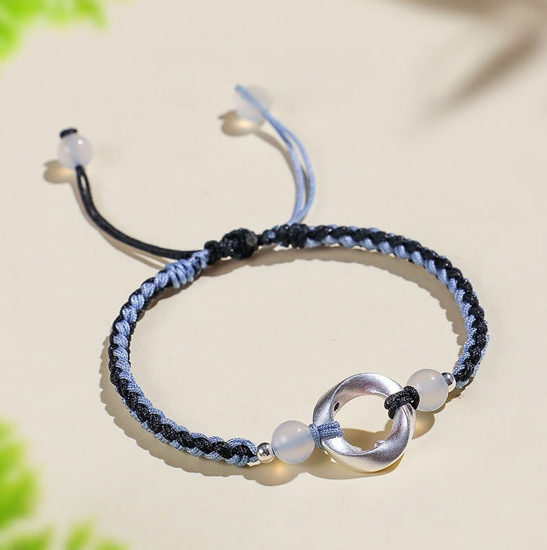 Pulsera de protección con hilo trenzado y cuentas de ágata blanca de Mobius en plata de ley 925 con Buddha Stones - Cordón negro de plata de ley 925 (circunferencia de la muñeca: 15-18 cm) - image 5
