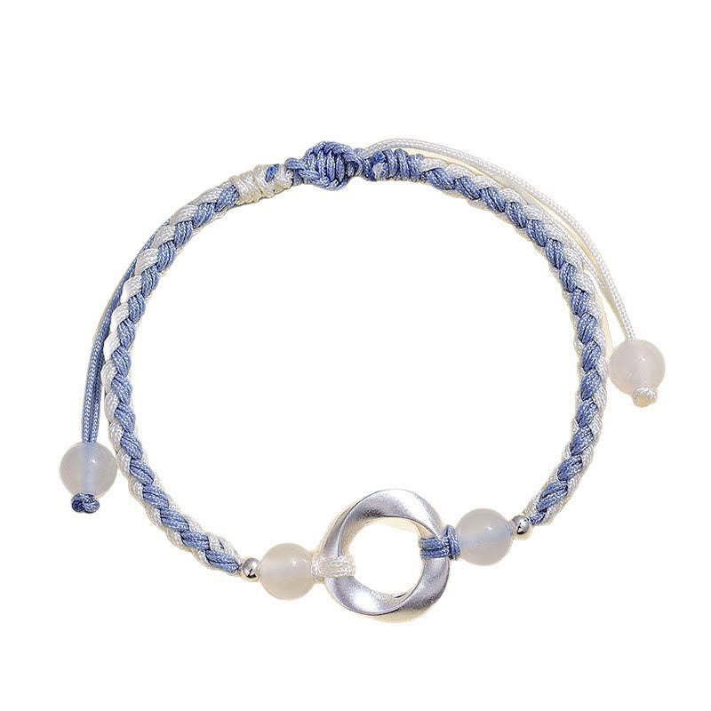 Pulsera de protección con hilo trenzado y cuentas de ágata blanca de Mobius en plata de ley 925 con Buddha Stones - image 3