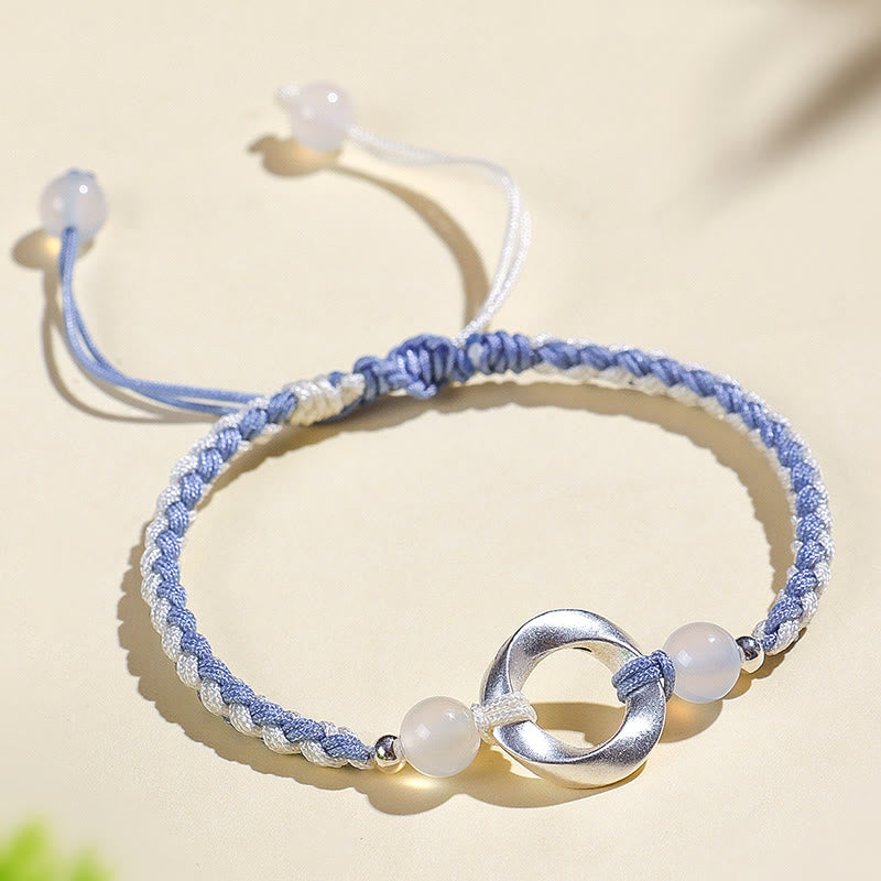 Pulsera de protección con hilo trenzado y cuentas de ágata blanca de Mobius en plata de ley 925 con Buddha Stones - image 1