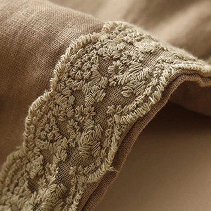 Pantalones harén de lino y algodón con encaje liso para mujer con bolsillos y Buddha Stones - image 1