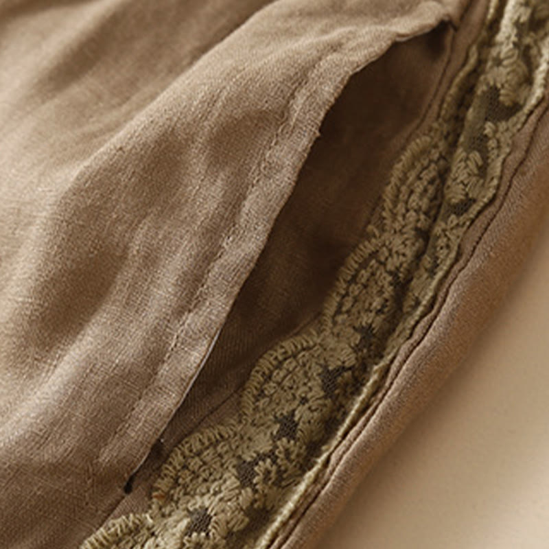 Pantalones harén de lino y algodón con encaje liso para mujer con bolsillos y Buddha Stones - image 4