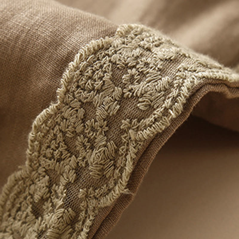 Pantalones harén de lino y algodón con encaje liso para mujer con bolsillos y Buddha Stones - image 1