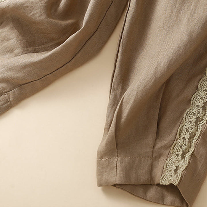 Pantalones harén de lino y algodón con encaje liso para mujer con bolsillos y Buddha Stones - image 2