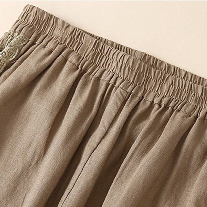 Pantalones harén de lino y algodón con encaje liso para mujer con bolsillos y Buddha Stones - image 3