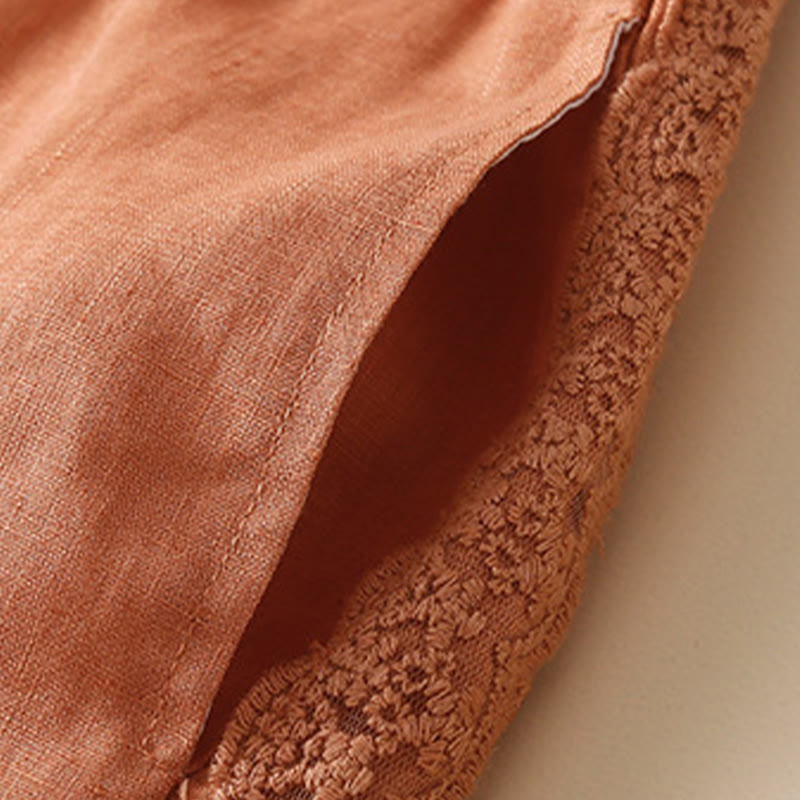 Pantalones harén de lino y algodón con encaje liso para mujer con bolsillos y Buddha Stones - image 6