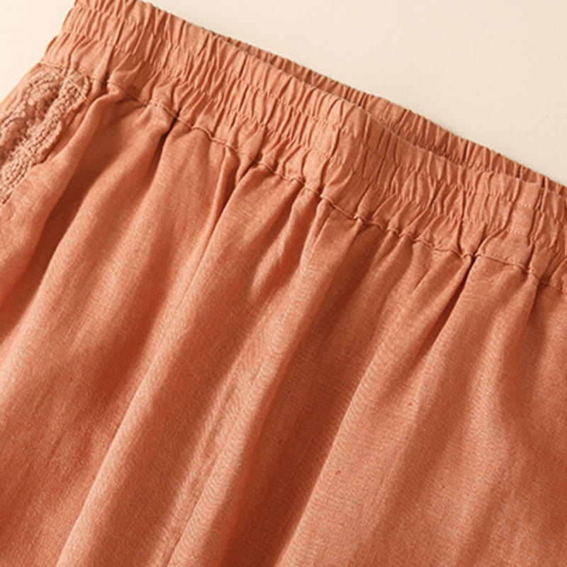 Pantalones harén de lino y algodón con encaje liso para mujer con bolsillos y Buddha Stones - image 8