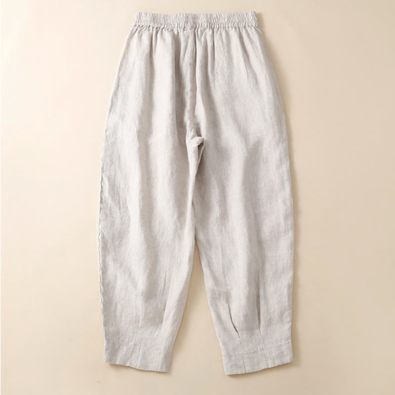 Pantalones harén de lino y algodón con encaje liso para mujer con bolsillos y Buddha Stones - image 11