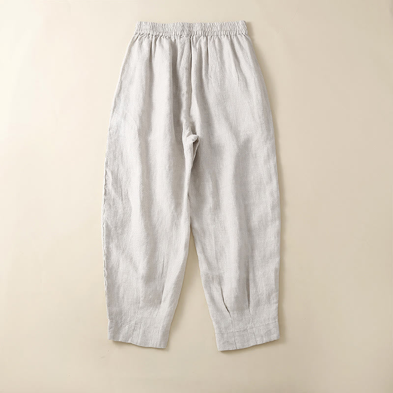 Pantalones harén de lino y algodón con encaje liso para mujer con bolsillos y Buddha Stones - image 14