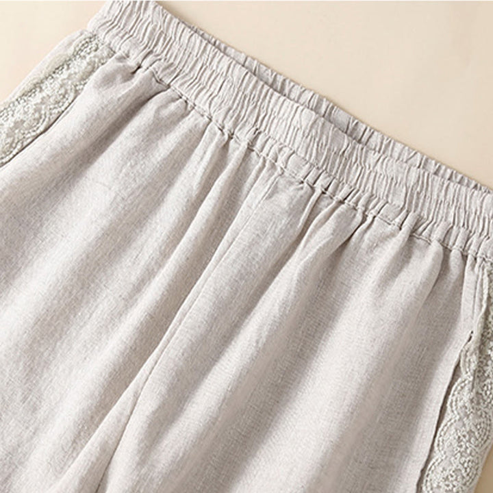 Pantalones harén de lino y algodón con encaje liso para mujer con bolsillos y Buddha Stones - image 15