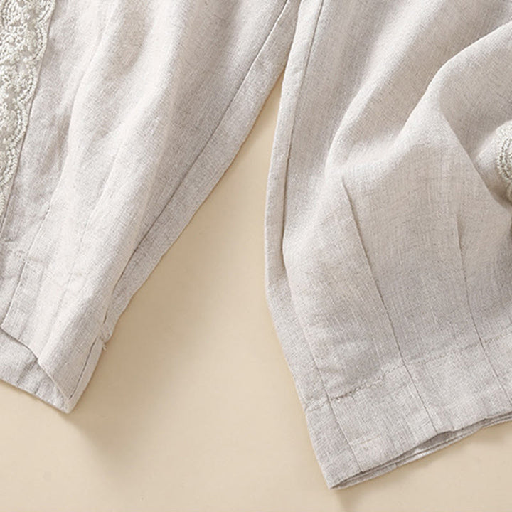 Pantalones harén de lino y algodón con encaje liso para mujer con bolsillos y Buddha Stones - image 13