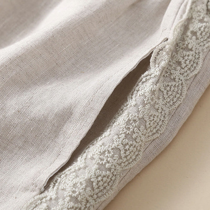 Pantalones harén de lino y algodón con encaje liso para mujer con bolsillos y Buddha Stones - image 19