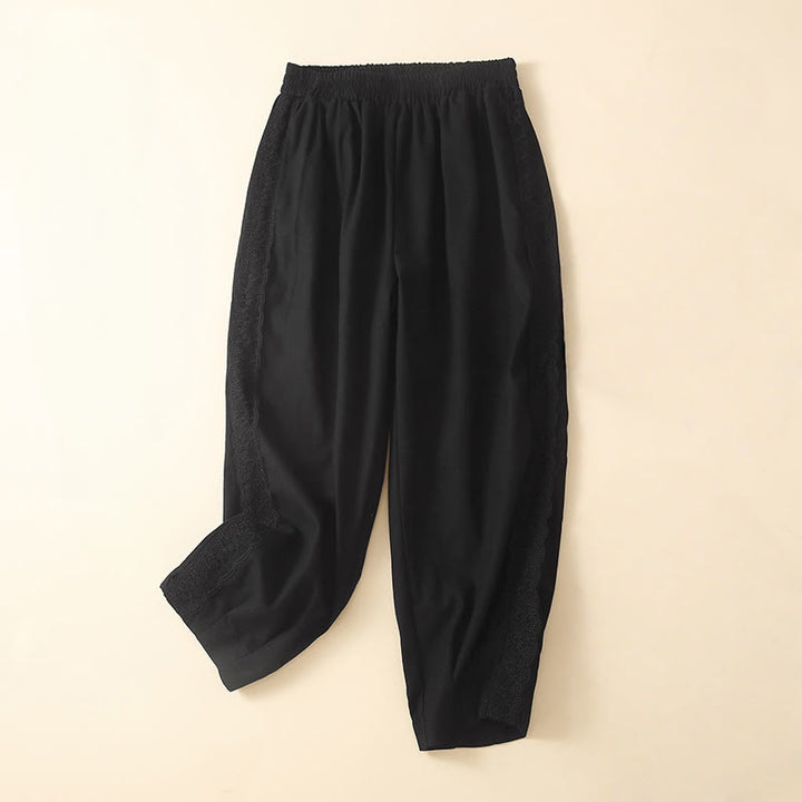Pantalones harén de lino y algodón con encaje liso para mujer con bolsillos y Buddha Stones - Negro - US8-10，UK/AU12-14，EU40-42 (2XL) - image 25