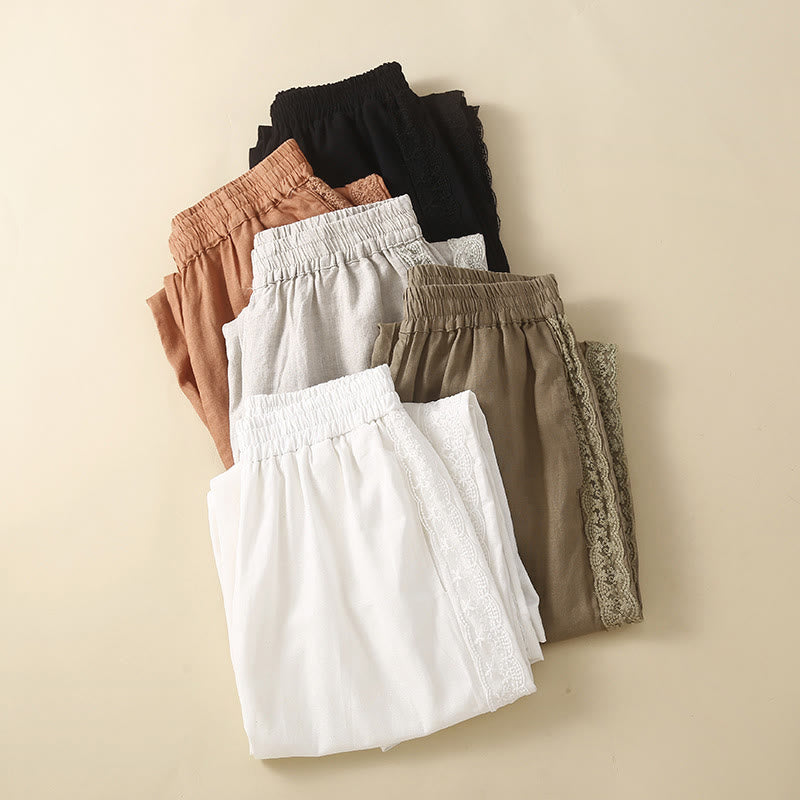 Pantalones harén de lino y algodón con encaje liso para mujer con bolsillos y Buddha Stones - image 28