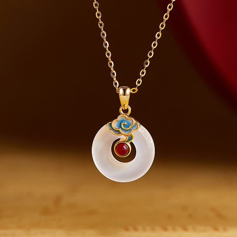 Collar con colgante de armonía de calcedonia, nube y hebilla de paz de plata de ley 925 con Buddha Stones - Calcedonia - image 0