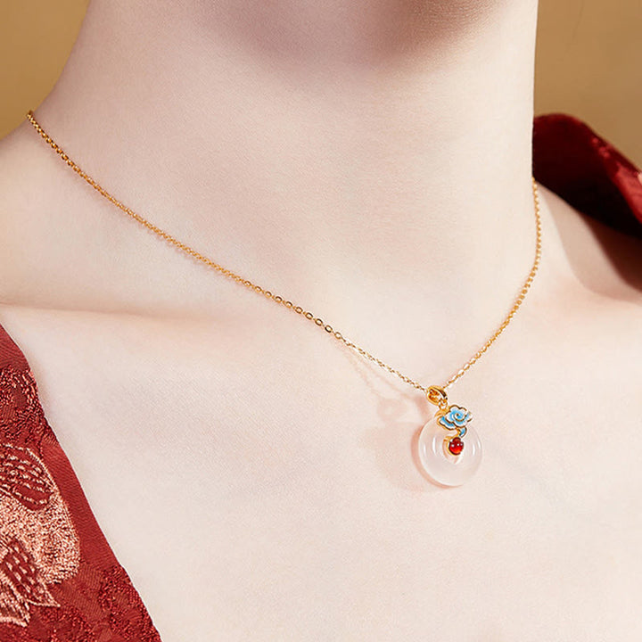 Collar con colgante de armonía de calcedonia, nube y hebilla de paz de plata de ley 925 con Buddha Stones - image 9