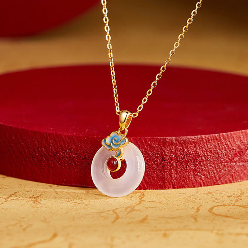 Collar con colgante de armonía de calcedonia, nube y hebilla de paz de plata de ley 925 con Buddha Stones - image 1