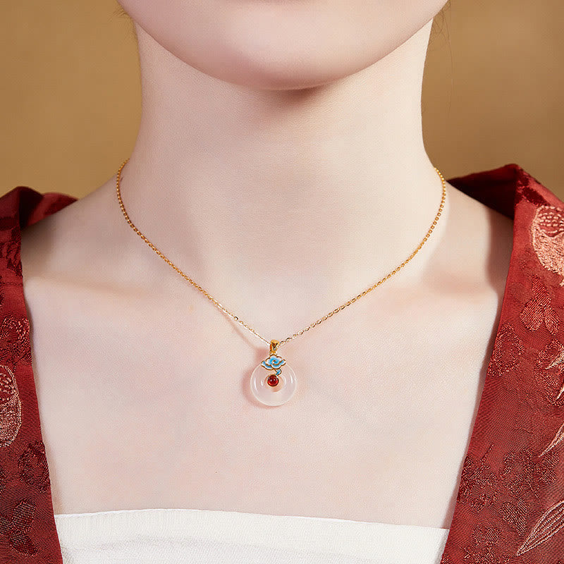 Collar con colgante de armonía de calcedonia, nube y hebilla de paz de plata de ley 925 con Buddha Stones - image 8