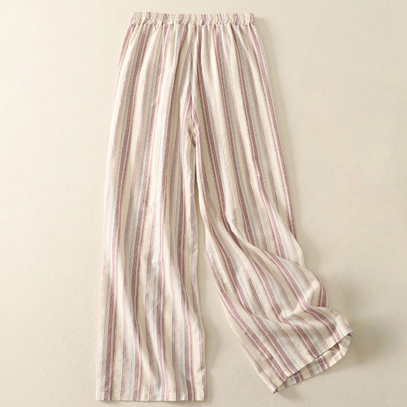 Pantalones anchos de algodón con rayas verticales de colores Buddha Stones para mujer con bolsillos - image 2